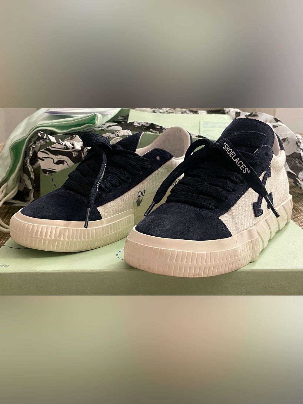 Off-White Vulc Low Navy Blue & White Sneaker Women’s Size US 6/ EU 36 *AUTHENTIC - Picture 11 of 16